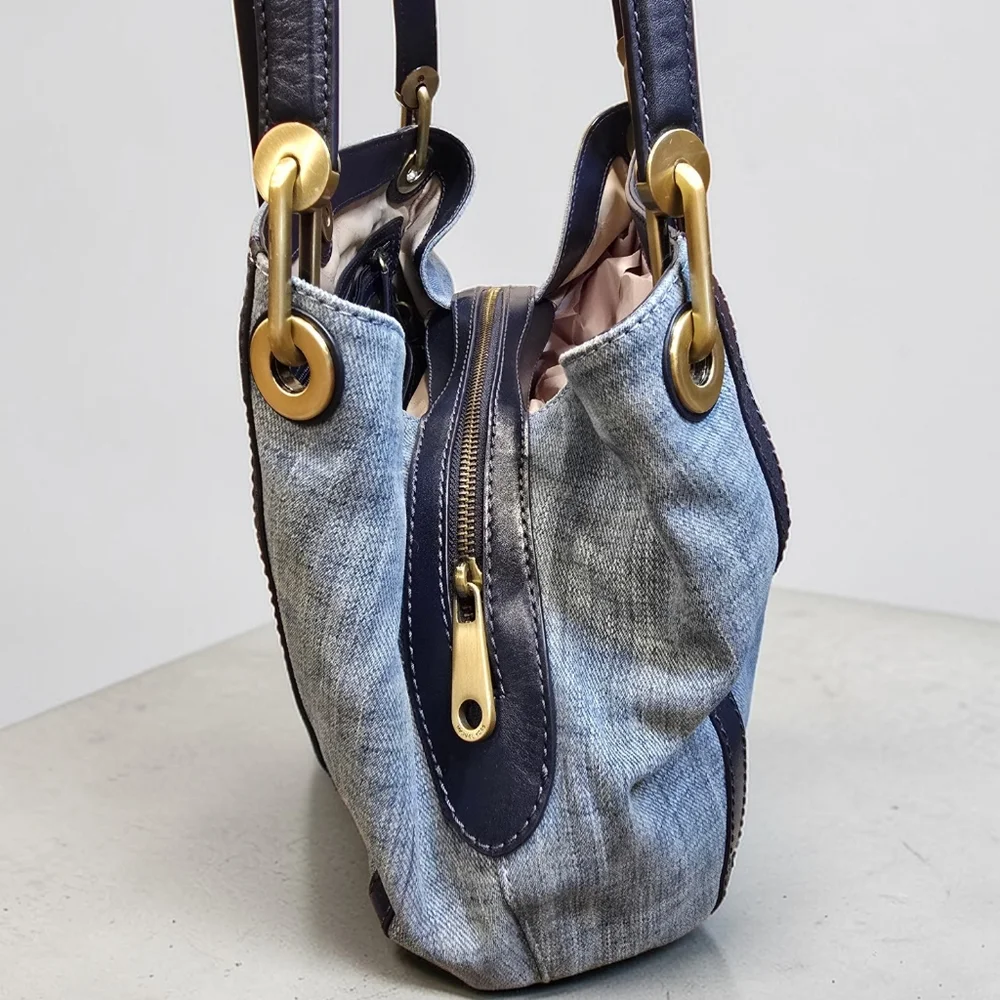Michael Kors Raven Denim Tote • Gold Hardware • Everyday Chic • Like New